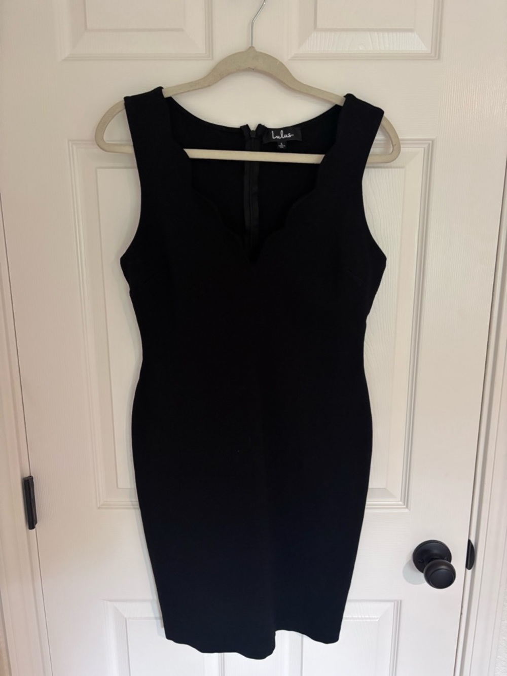 Lulu's Black Scalloped Neck Sheath Midi Dress